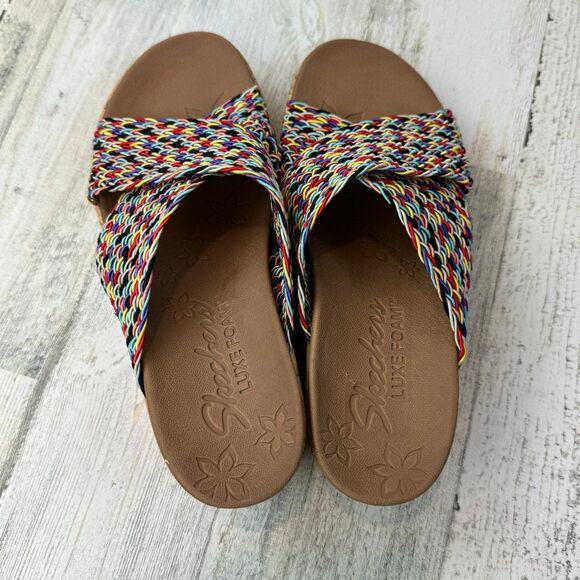 Skechers Beverlee Vacation Mode Wedge Slide Sandal Rainbow Women's Size 7 - Picture 4 of 6